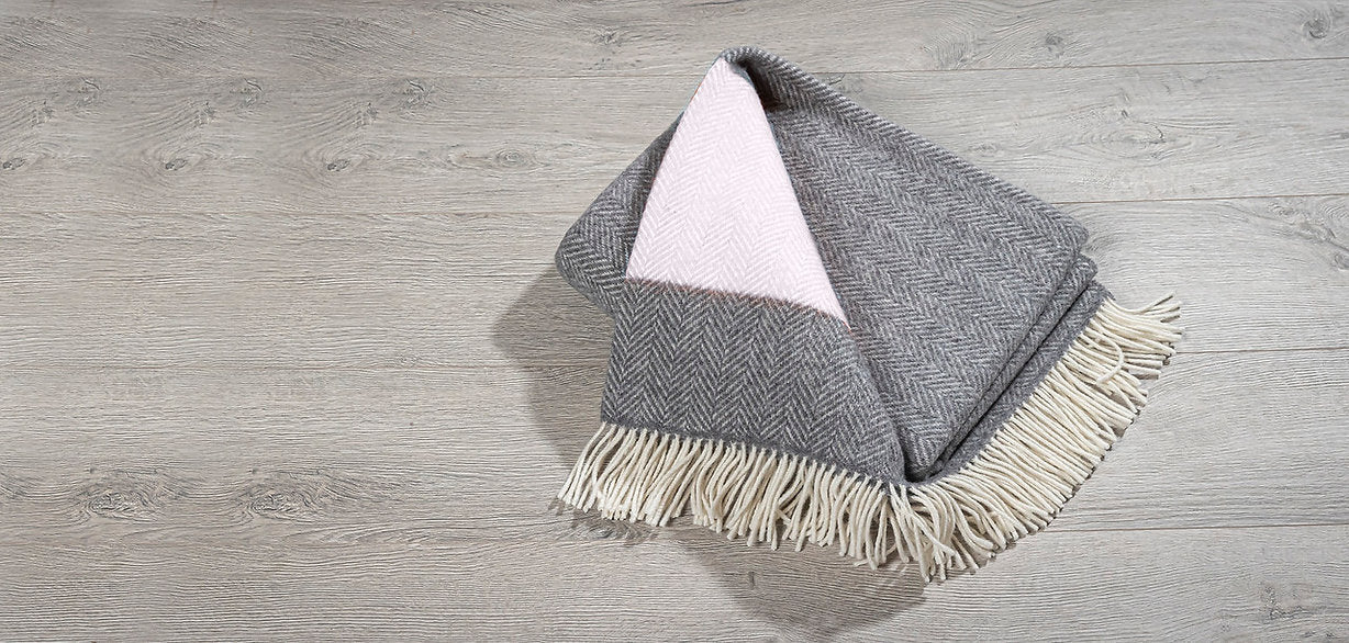 Pink And Grey Cashmere And Merino Throw